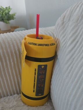Disney Yellow and Black Screwdriver Themed Tumbler with Red Straw